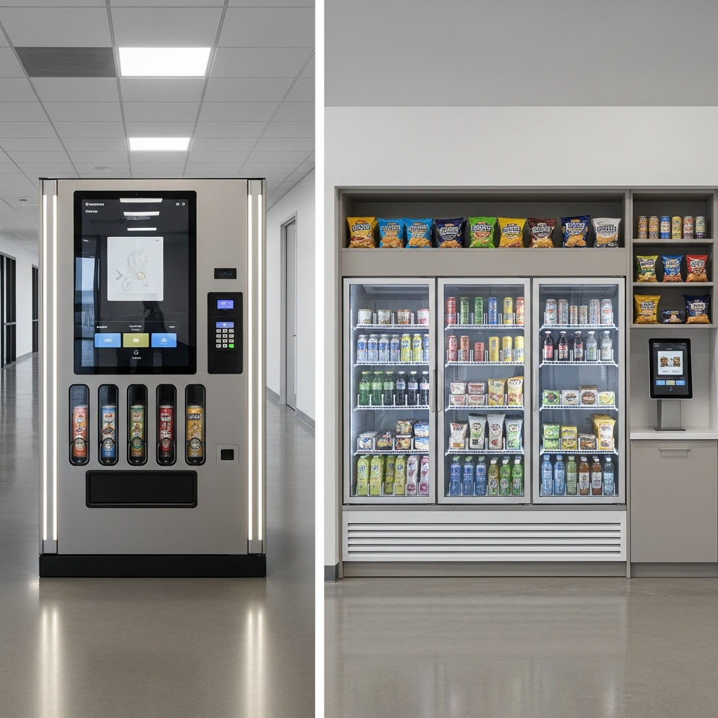 Comparison of smart vending machine and micro market setups for offices