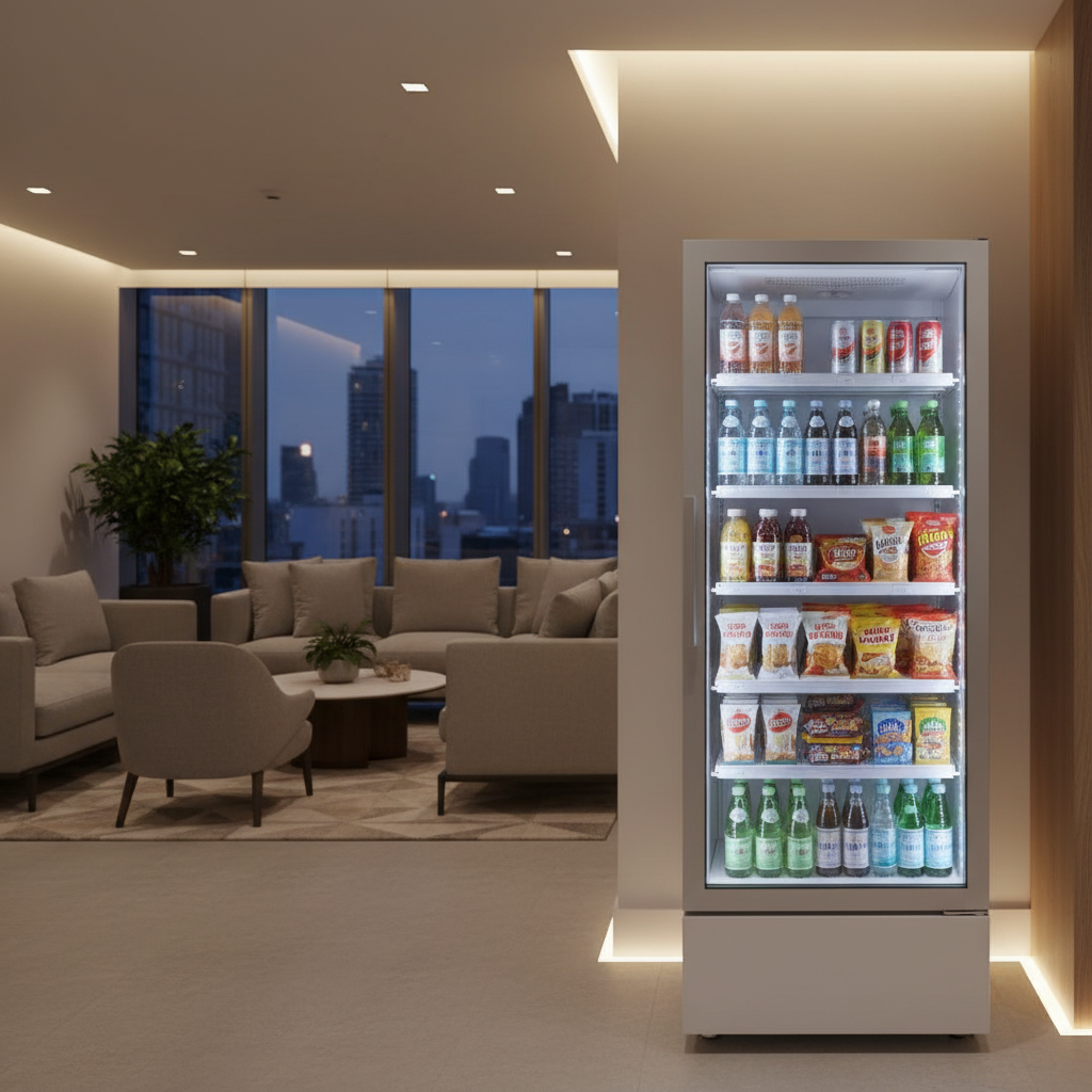 Smart cooler micro market on an apartment building amenity floor